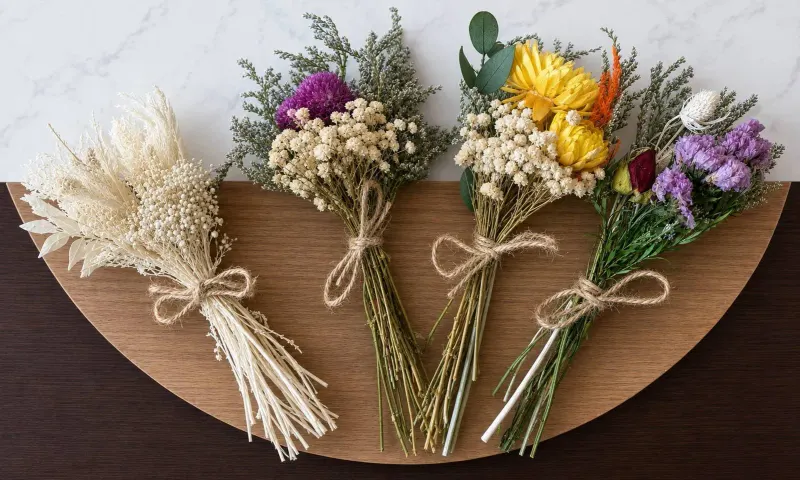 Dried flower bouquets display